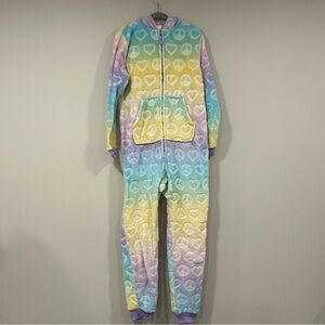 MORE THAN MAGIC Rainbow Peace Sign Heart Hooded One-Piece Pajama Size 10 / 12